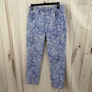 Slimsation Women's 8 Blue White Ankle Patterned Pants
